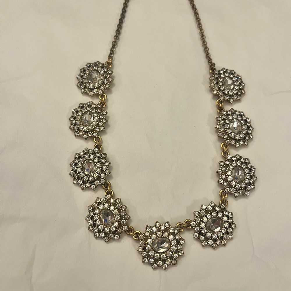 J. Crew Gold-tone Clear Crystal Flower Rhinestones Statement Necklace